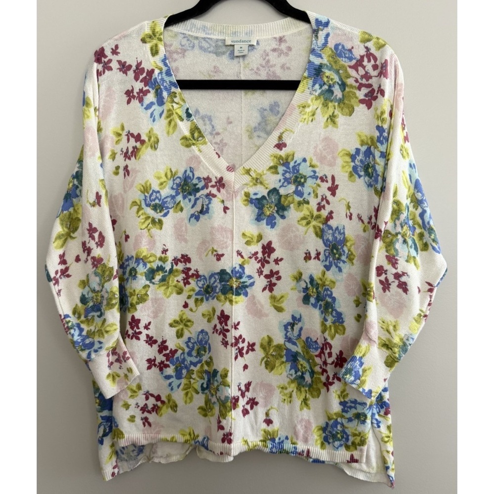 Sundance Johanna Sweater Floral V Neck Pullover Oversized Women's Size Medium